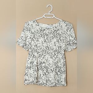 Urban Romantics Smocked Top Floral Cream Black Shirt Cottage  Womens Size M